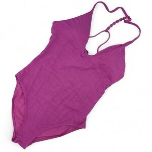 Aerie One Piece Swimsuit Pink Beaded Accent Straps T Strap Bathing Suit Med